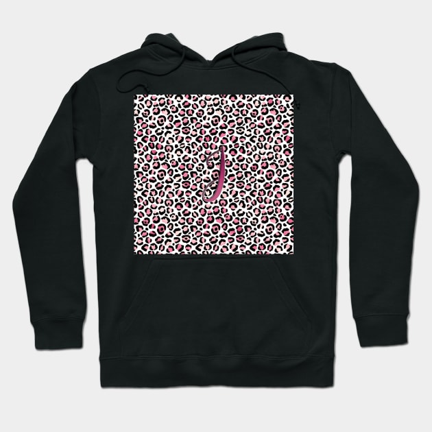 Letter J Monogram & Pink Leopard Print Hoodie by kansaikate